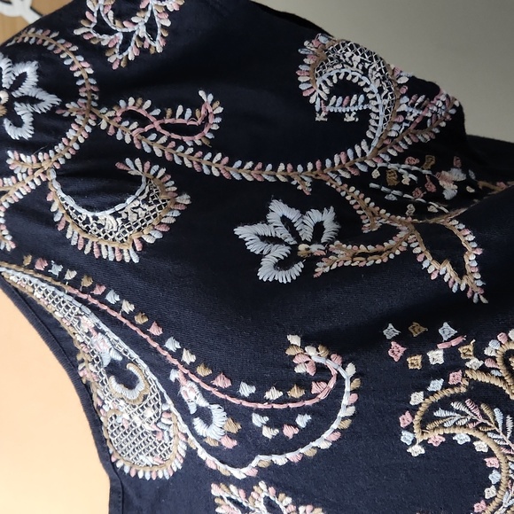 J. Jill Navy Embroidered Bohemian Floral Cotton Relaxed Midi Dress - Size Medium - Picture 6 of 15